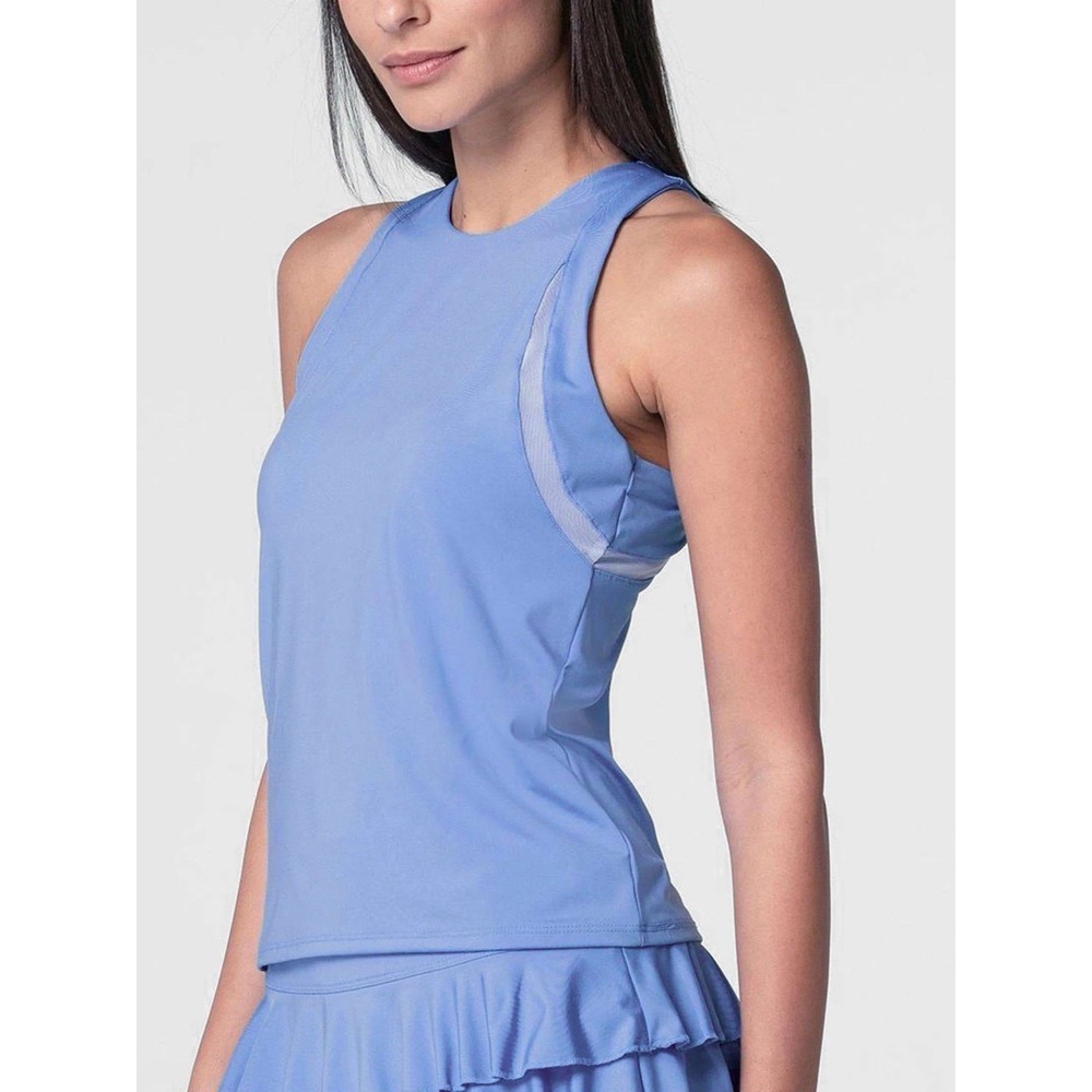 Lucky In Love Linen High Neck Action Tank Women L Peri Blue Tennis Pickleball